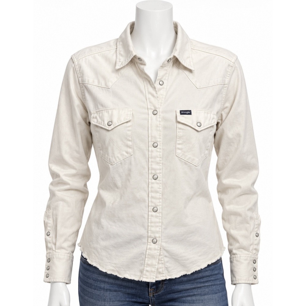 WRANGLER Womens White Western Snap Button Long Sleeve Shirt w/ Pockets Medium M